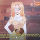 A girl wearing frilly yellow clothes and smiles patiently in the cultic bedroom of the main character while he talks about his preference for monster girls.